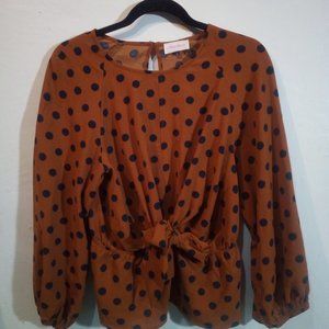 Dark Brown/Blue Polkadot Blouse Size: XL